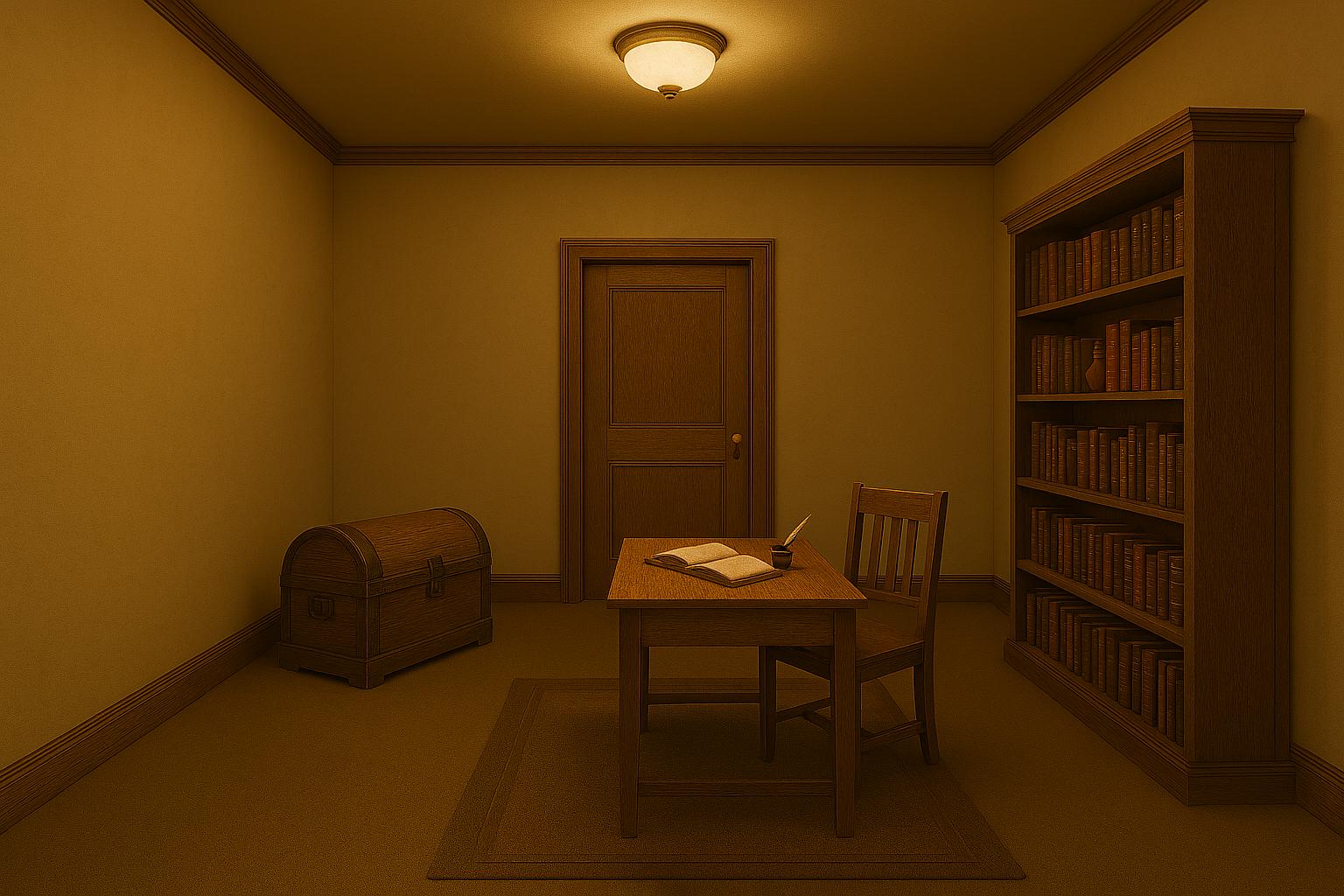 Bibliotek med stängd kista