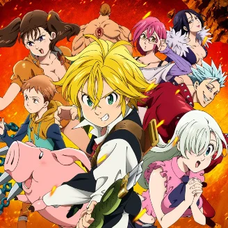 Cinematic view of the seven deadly sins, alongside the series logo