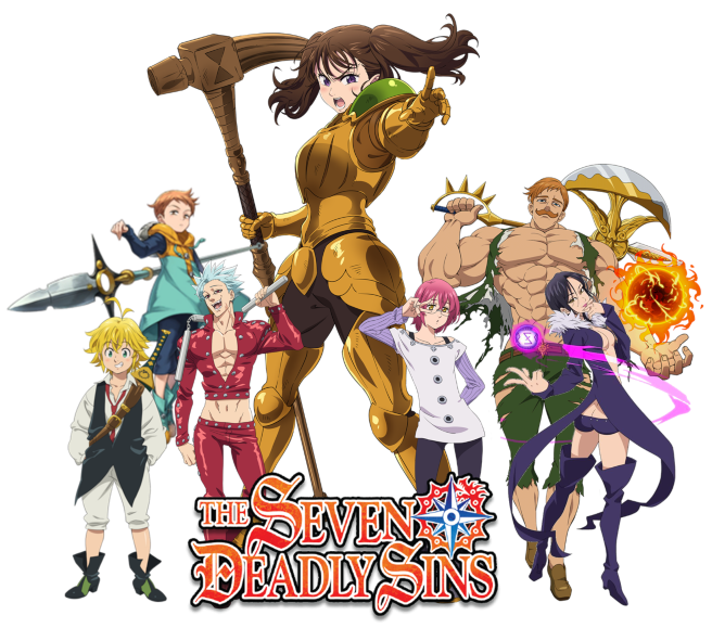 The seven deadly sins, alongside the series logo